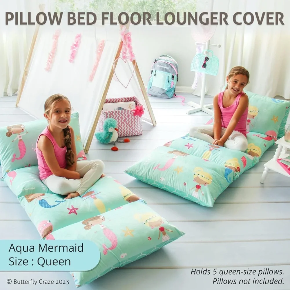 Pillow Bed Floor Lounger Cover - Aqua Mermaid